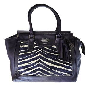 Coach 23409 Legacy Leather Purple Zebra Print Candace Carryall Purse Satchel